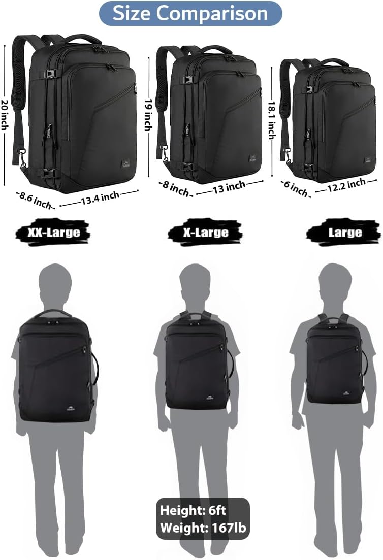 MATEIN Carry on Backpack, Extra Large Travel Backpack Expandable Airplane Approved Weekender Bag for Men and Women, Water Resistant Lightweight Daypack for Flight 40L, Black