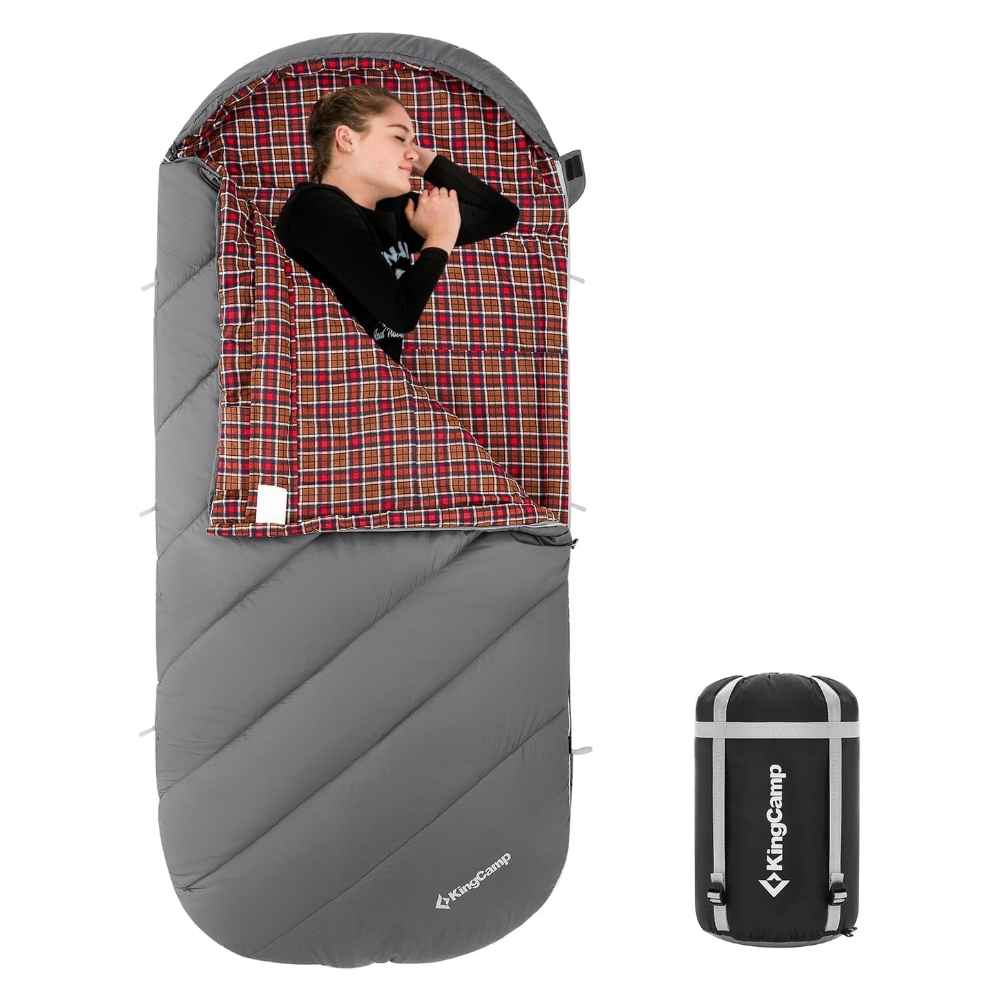 KingCamp Sleeping Bag for Adults, Cold Weather & Warm Extra Wide Big & Tall XL Portable Waterproof Flannel Sleeping Bags, Essentials Gear Accessories for Camping Backpacking Hiking Indoor & Outdoor