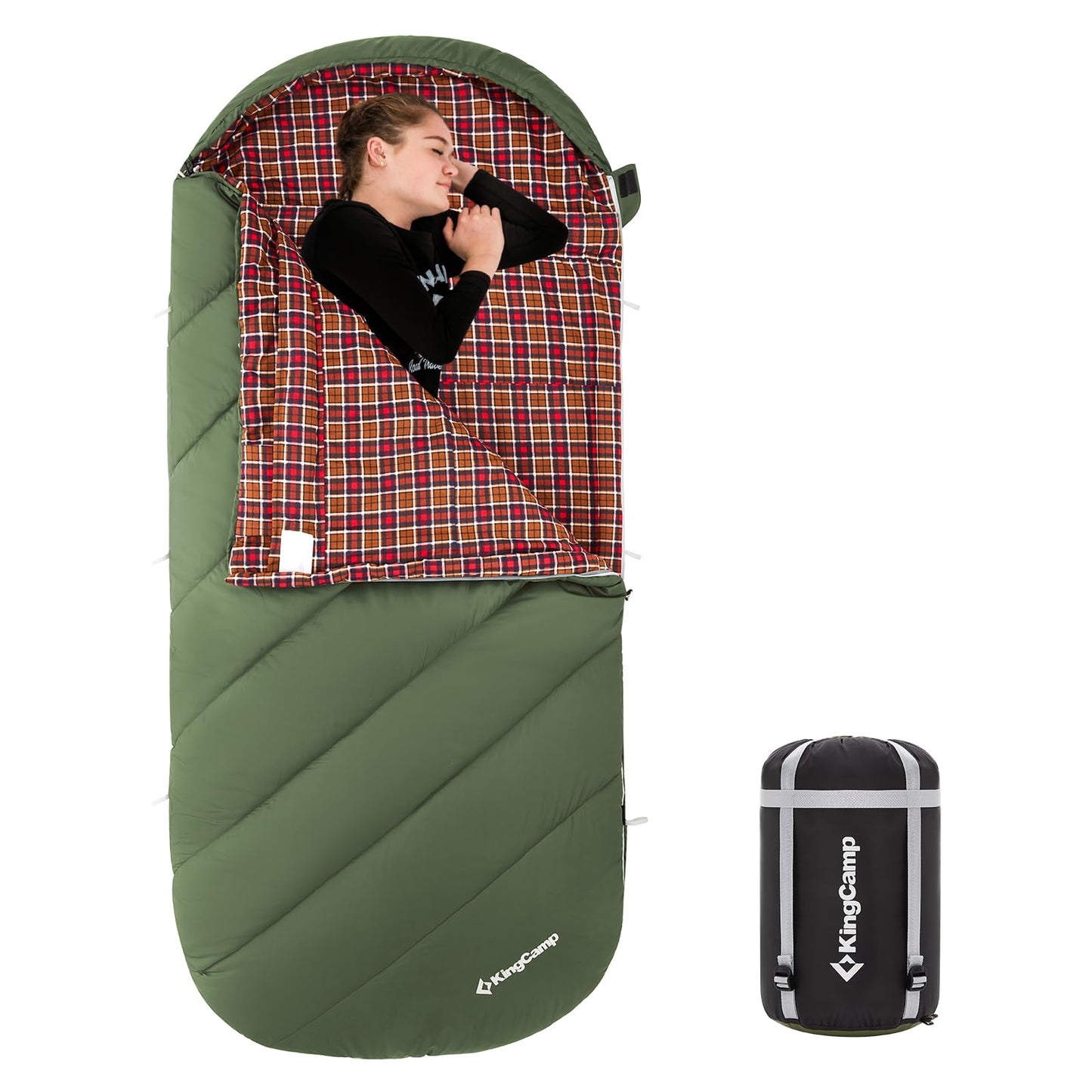 KingCamp Sleeping Bag for Adults, Cold Weather & Warm Extra Wide Big & Tall XL Portable Waterproof Flannel Sleeping Bags, Essentials Gear Accessories for Camping Backpacking Hiking Indoor & Outdoor