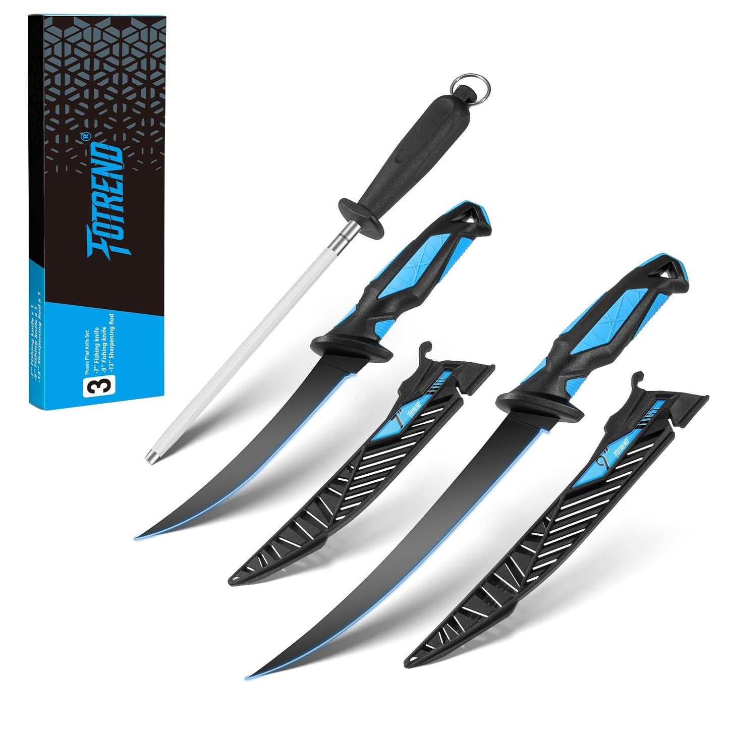 Fillet Knife Kit Combo, Fishing Knives and Honing Rod, Ultra-Sharp G4116 German Stainless Steel, Non-Slip Handle, Durable Storage Bag, Fishing Gifts for Men