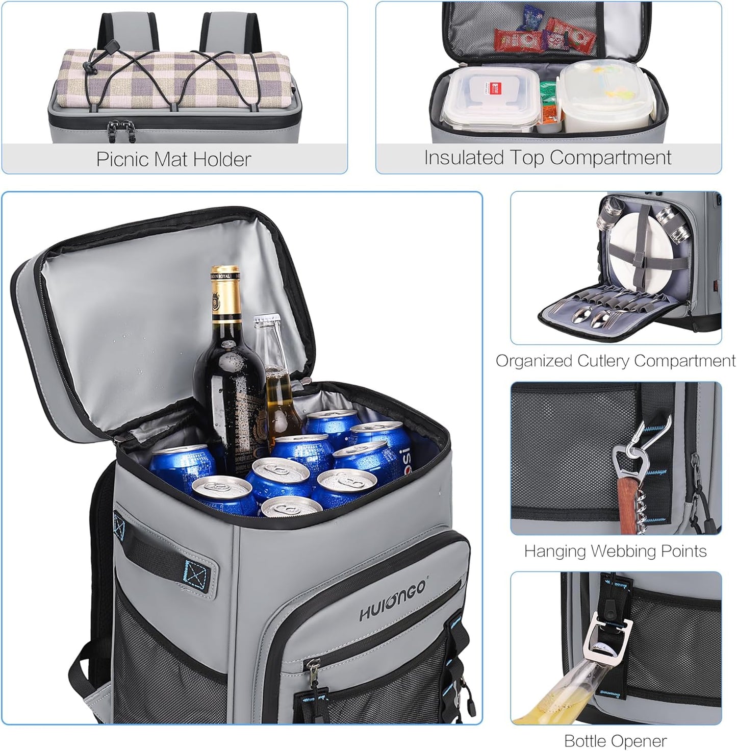 Large Waterproof Insulated Cooler Backpack for Men & Women, Leak Proof Cooler Backpack for Camping, Beach, Fishing, Picnic, Travel, Outdoor, 30L, 48Cans