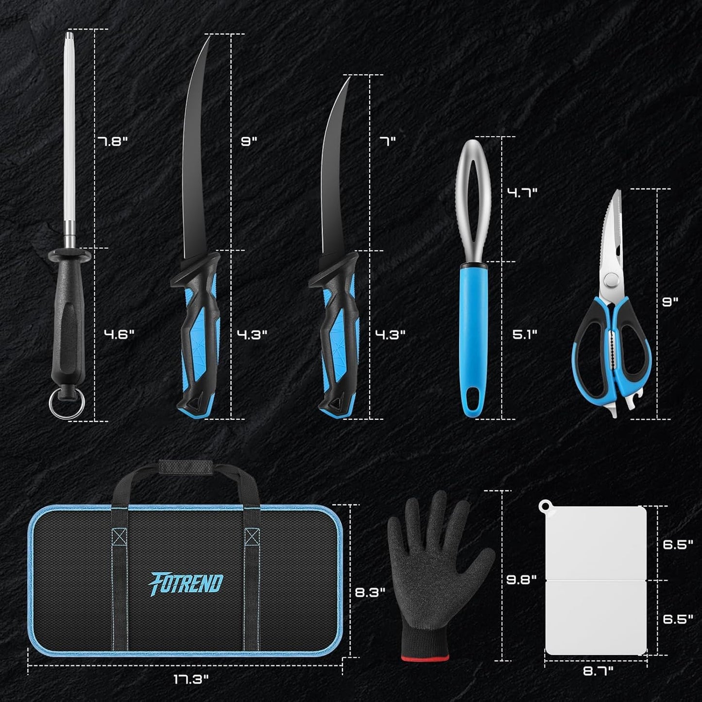 Fillet Knife Kit Combo, Fishing Knives and Honing Rod, Ultra-Sharp G4116 German Stainless Steel, Non-Slip Handle, Durable Storage Bag, Fishing Gifts for Men