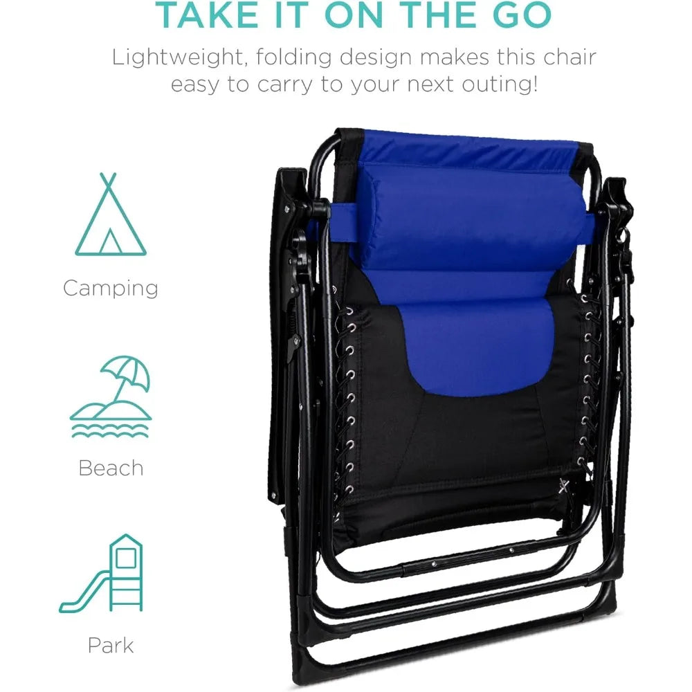Oversized Padded Zero Gravity Folding Patio Recliner