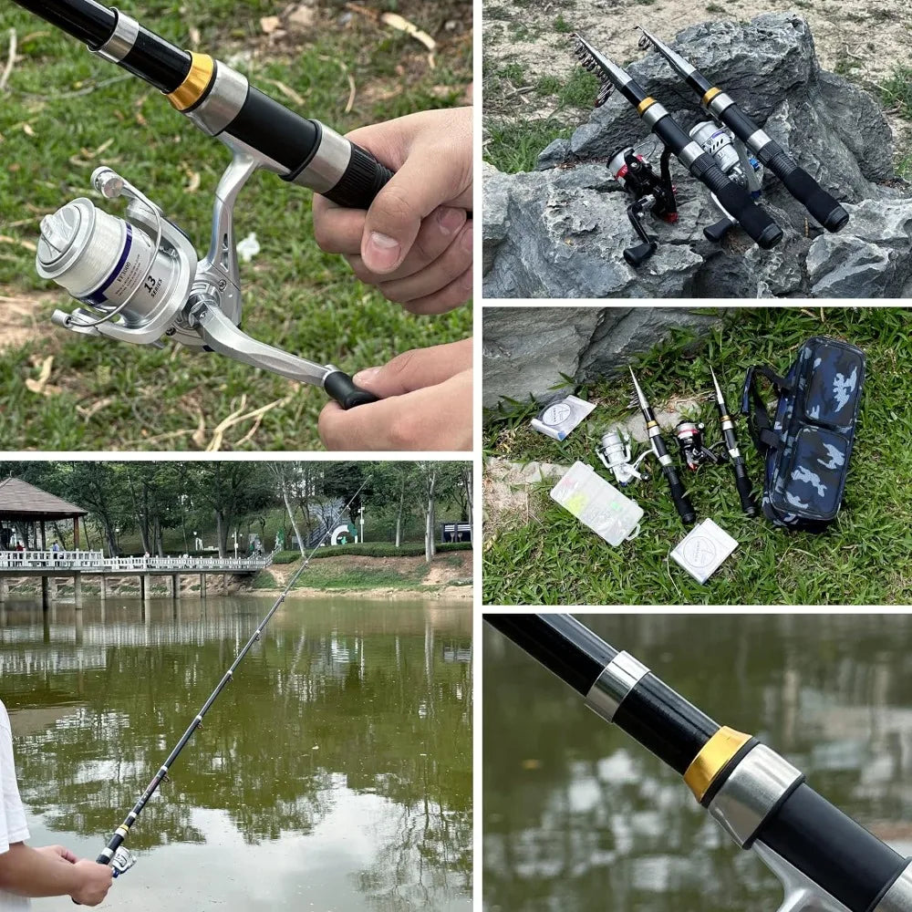 Collapsible Fishing Rod Reel Combo with Accessories & Bag
