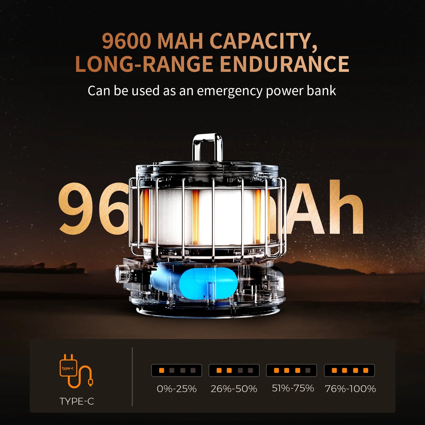 3-in-1 Vintage Rechargeable Camping Lantern with Battery