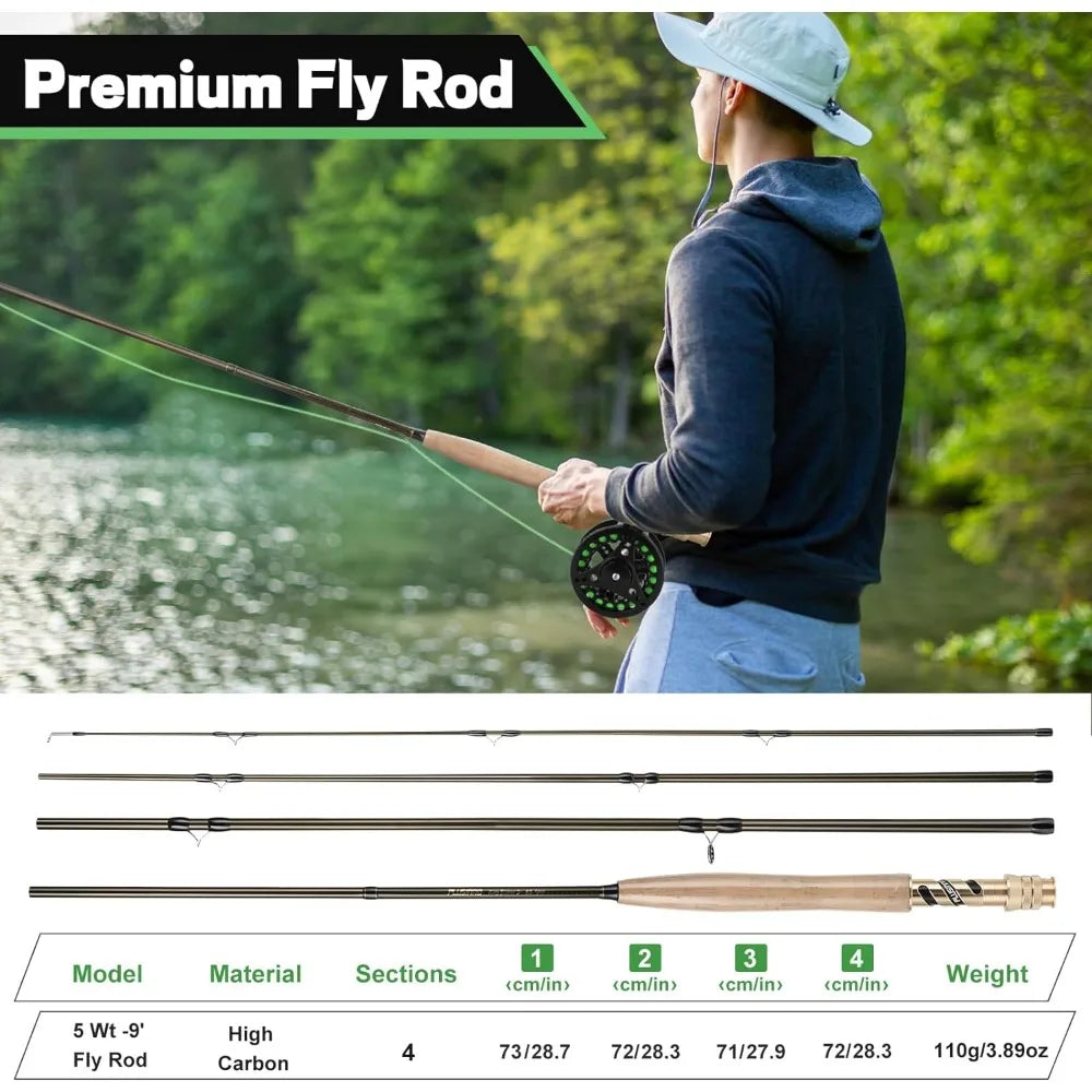 4 Piece Lightweight Graphite Fly Fishing Rod and Reel Combo