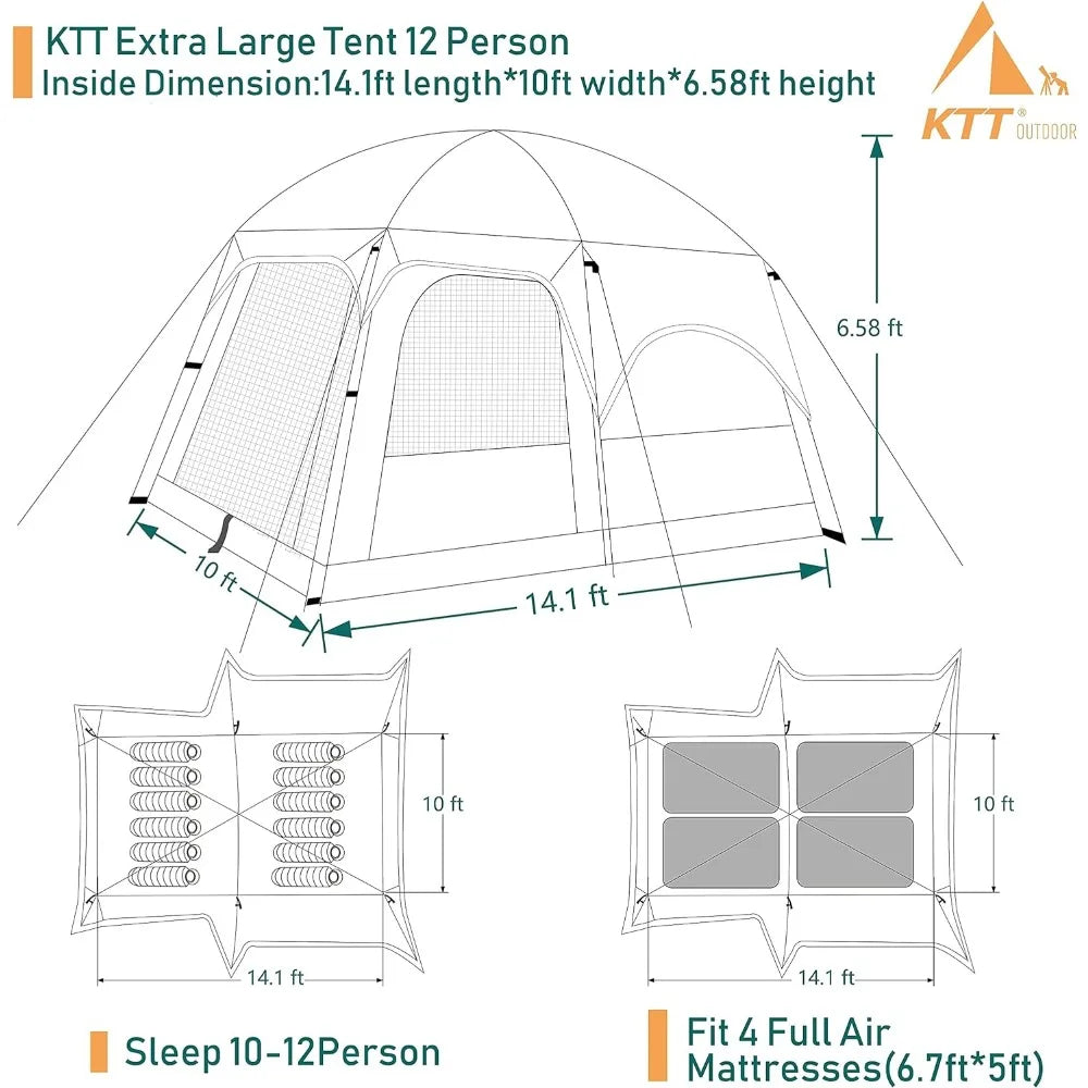 Extra Large Family Cabin Tent with 2 Rooms