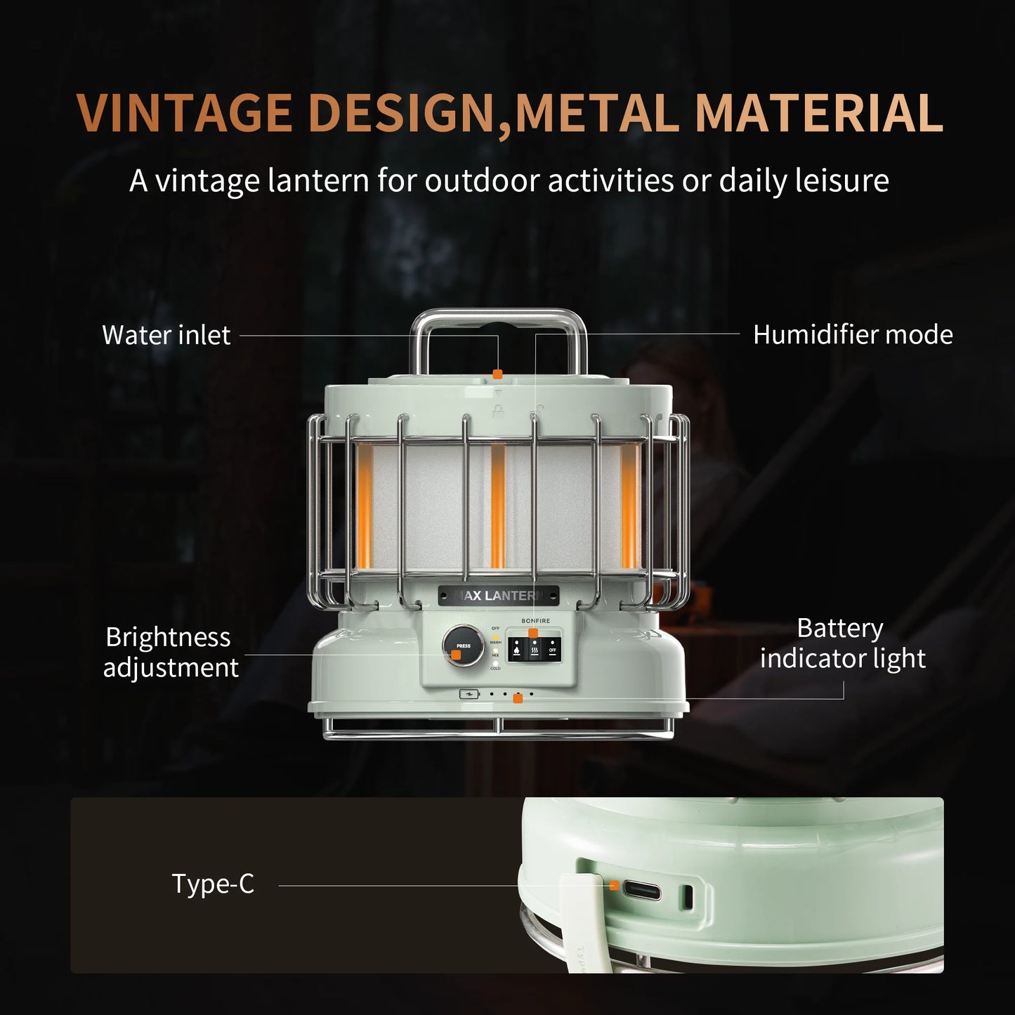 3-in-1 Vintage Rechargeable Camping Lantern with Battery
