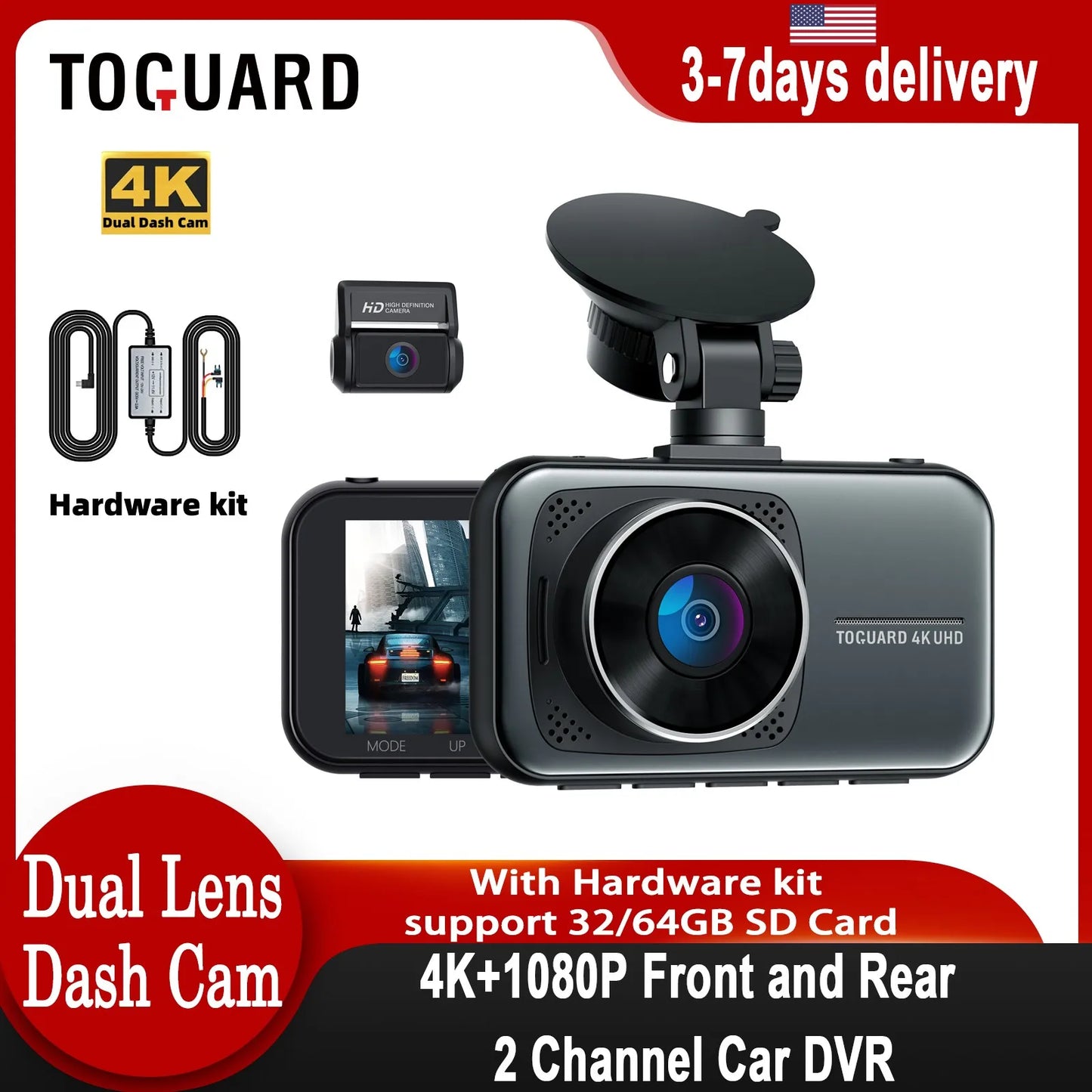 Front & Rear Dual Lens DashCam recorder with sensor
