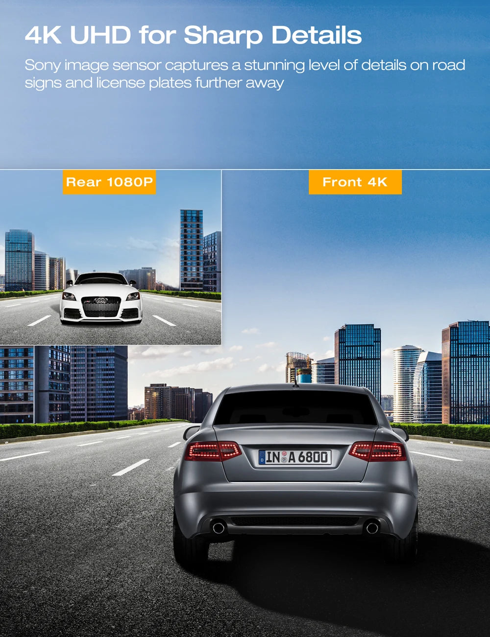 Front & Rear Dual Lens DashCam recorder with sensor