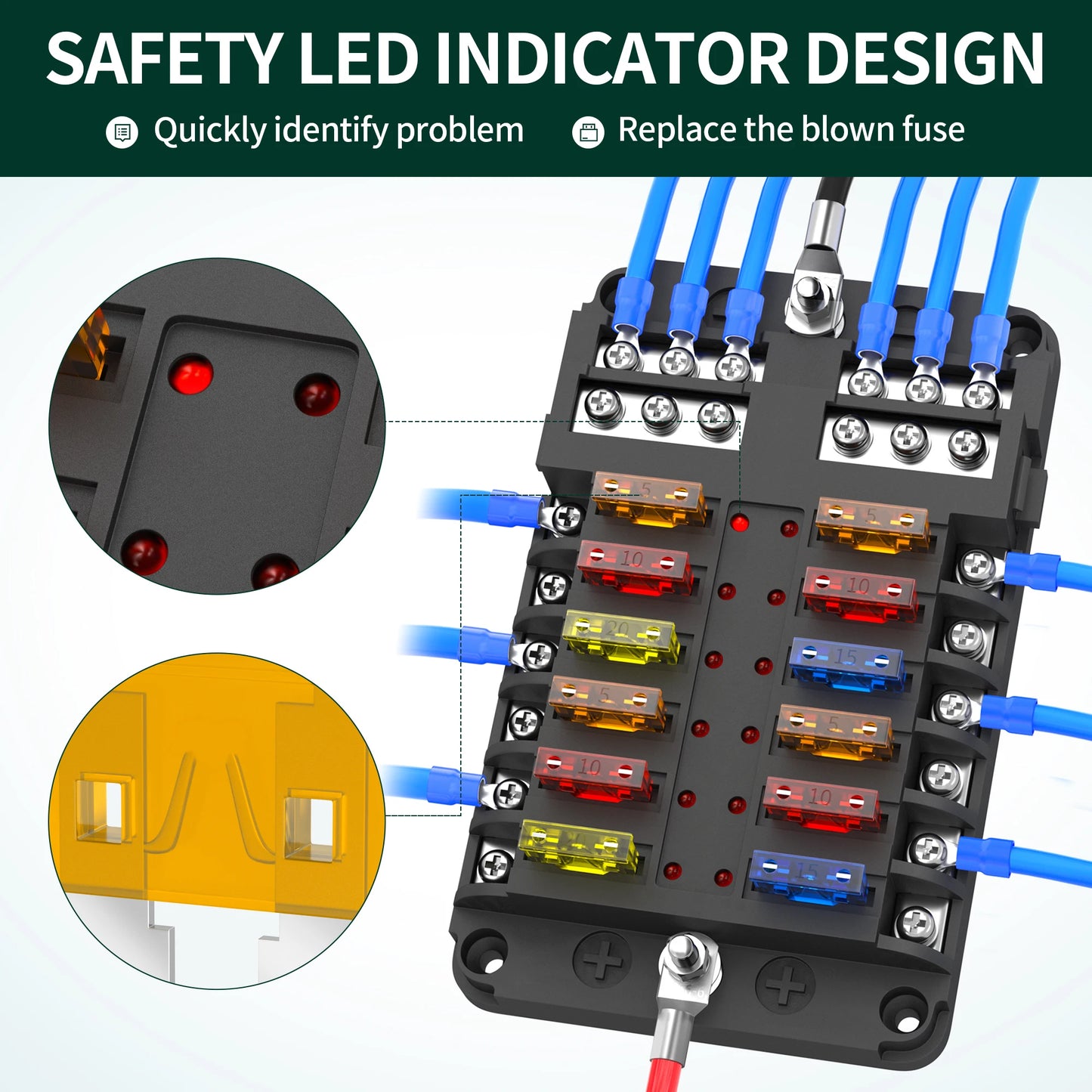 12 Way Fuse Block with LED Indicator