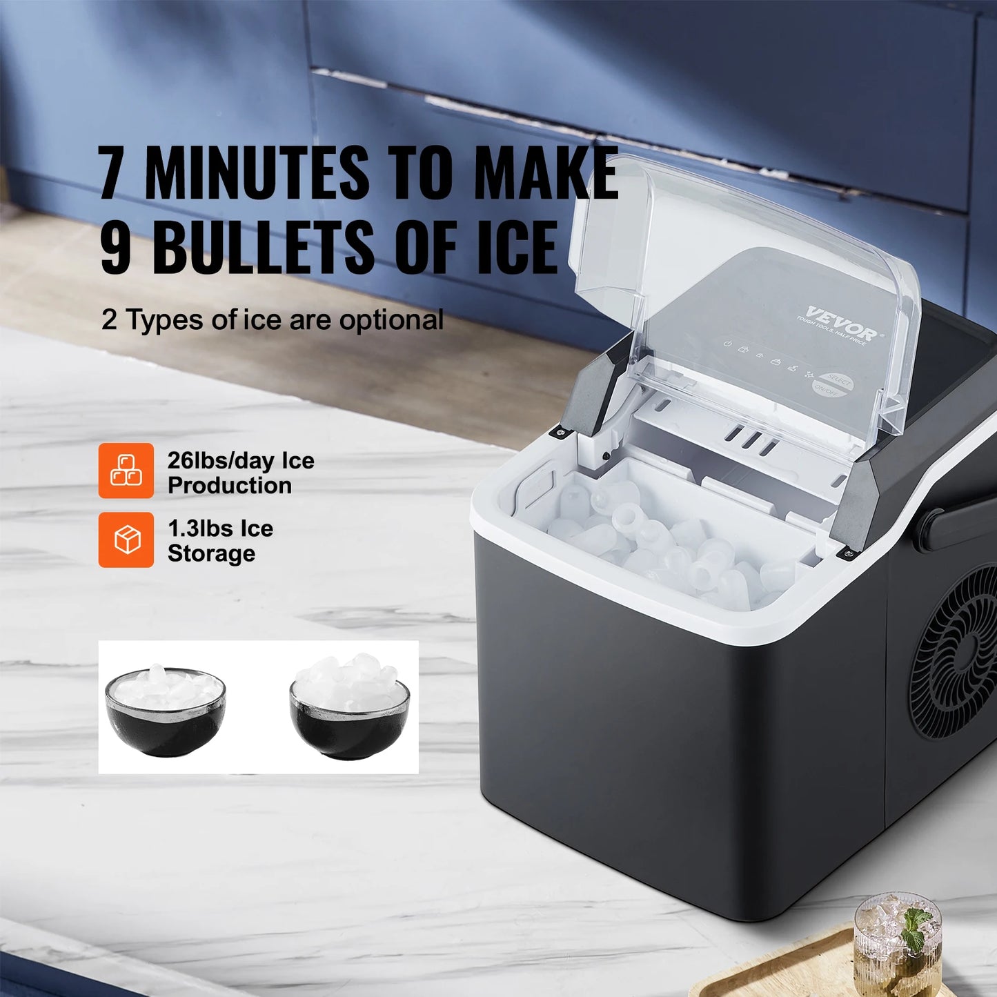 Self-Cleaning Portable Ice Maker with Ice Scoop