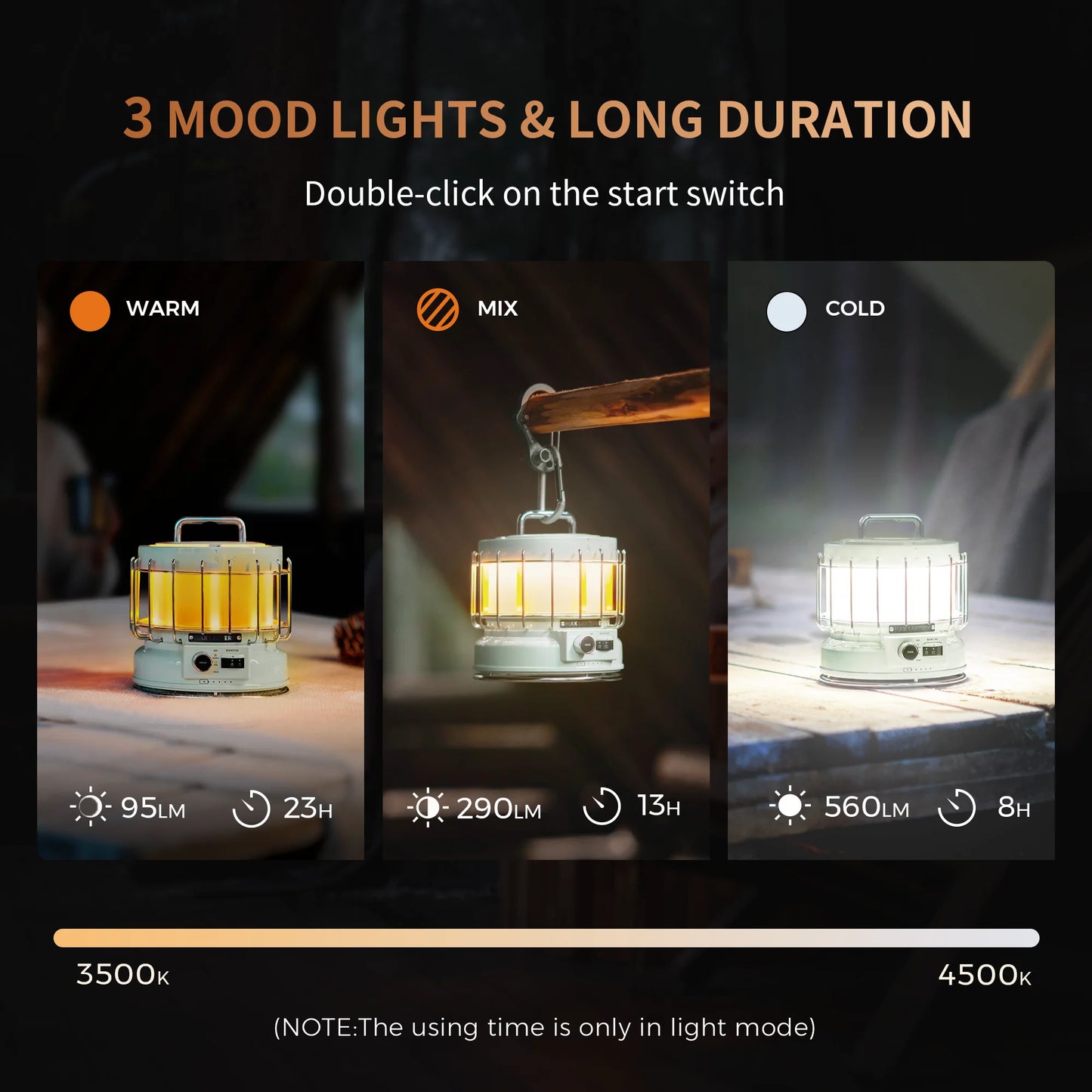 3-in-1 Vintage Rechargeable Camping Lantern with Battery
