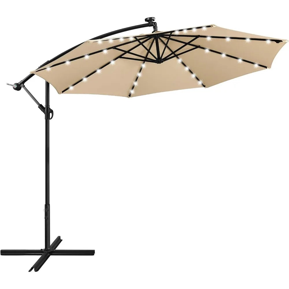 10FT Solar Offset Umbrella with 32 LED Lights