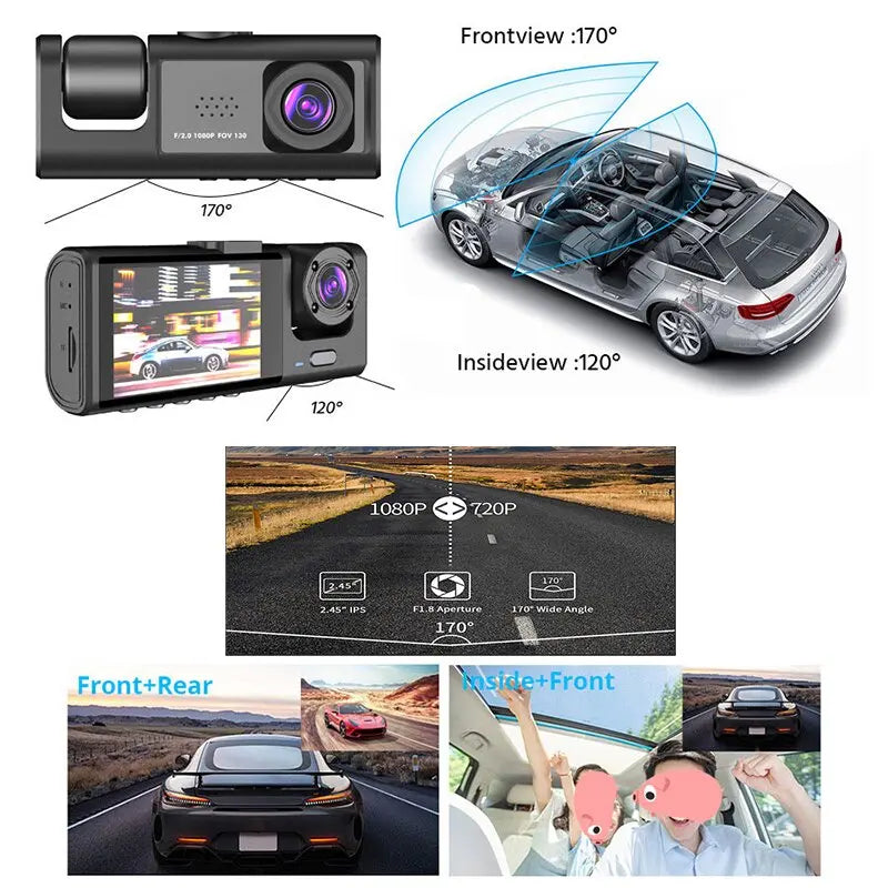 Driving recorder WIFI Car DVR 3 Channel Rear View Camera Drive recorder accesorios para auto