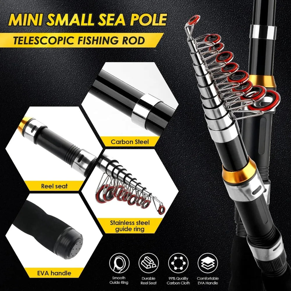Collapsible Fishing Rod Reel Combo with Accessories & Bag