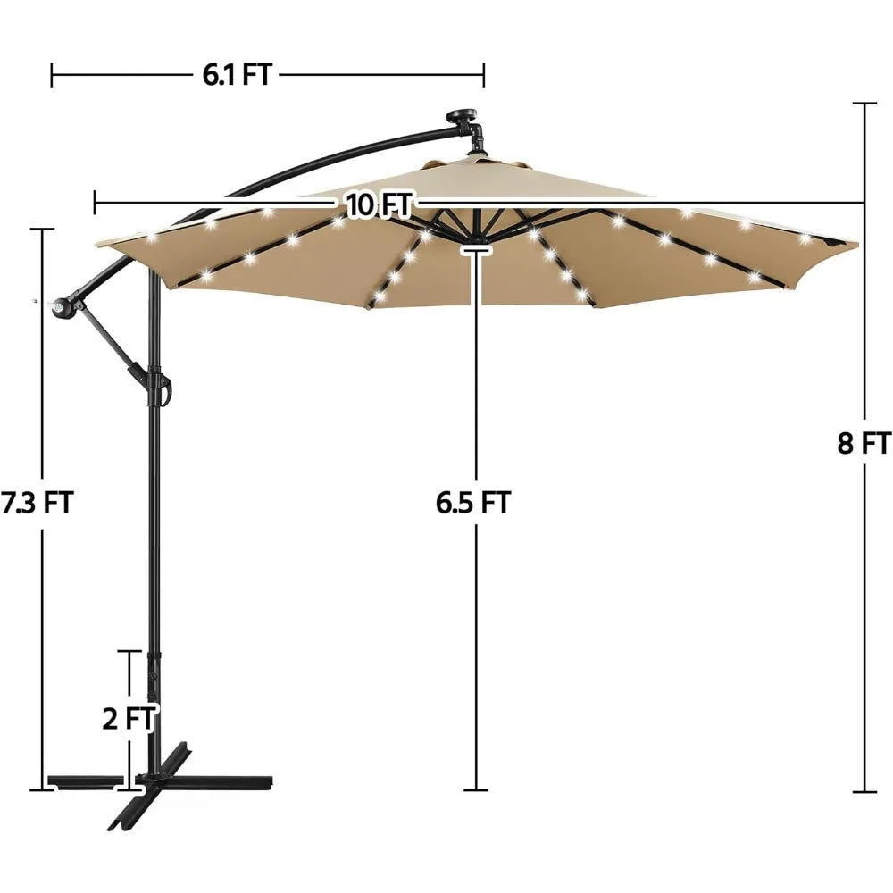 10FT Solar Offset Umbrella with 32 LED Lights