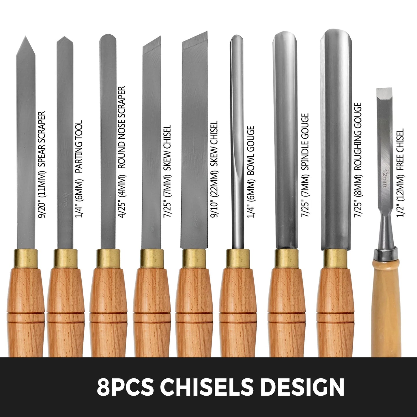 8 Pcs Woodworking Lathe Turning Tools