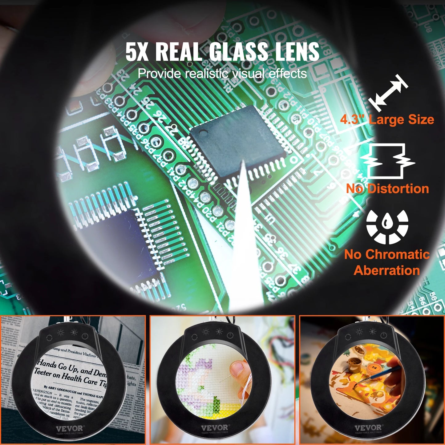 Magnifying Glass with 5X Magnifier & light