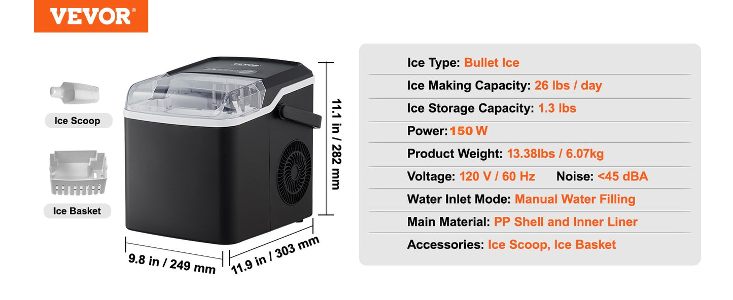 Self-Cleaning Portable Ice Maker with Ice Scoop