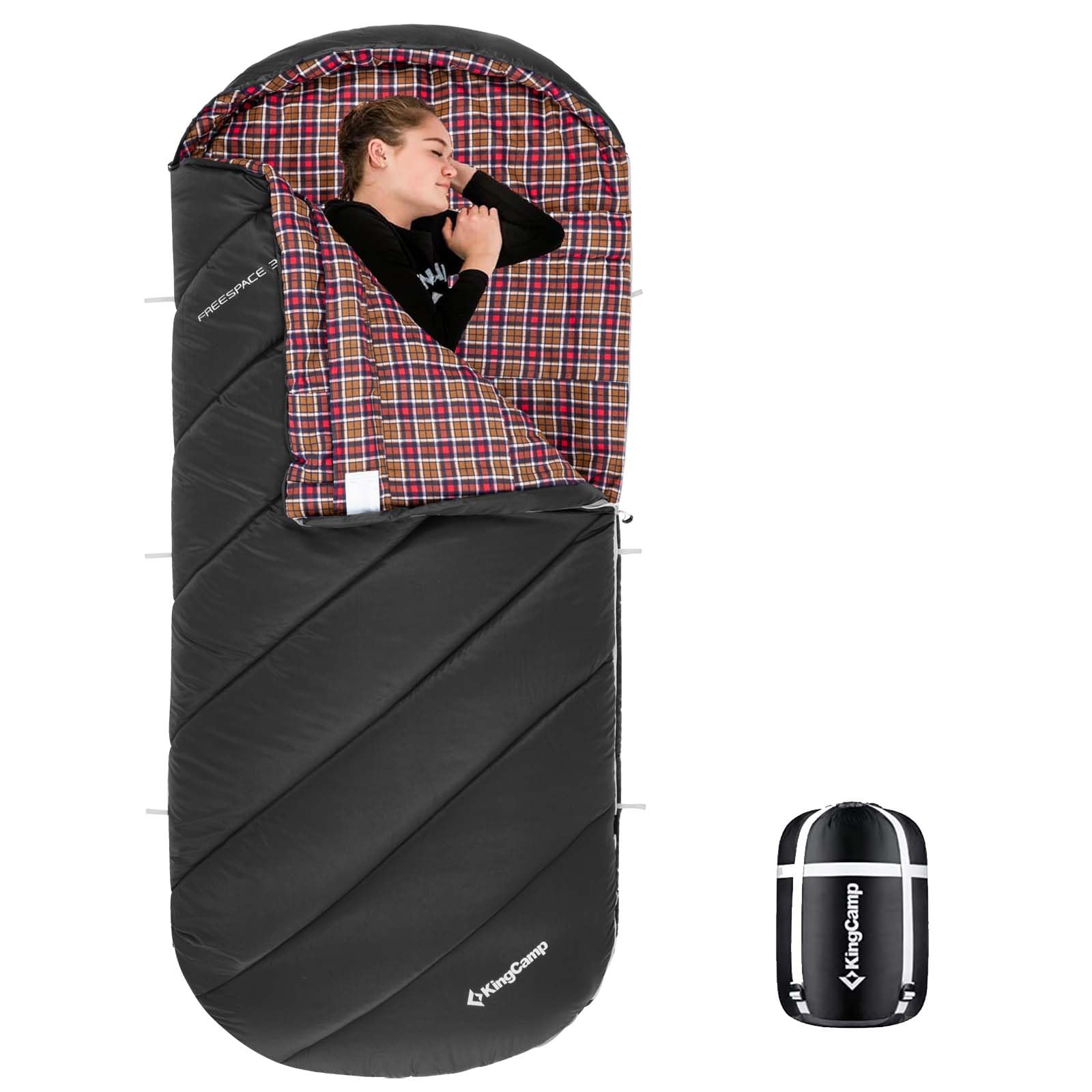 KingCamp Sleeping Bag for Adults, Cold Weather & Warm Extra Wide Big & Tall XL Portable Waterproof Flannel Sleeping Bags, Essentials Gear Accessories for Camping Backpacking Hiking Indoor & Outdoor